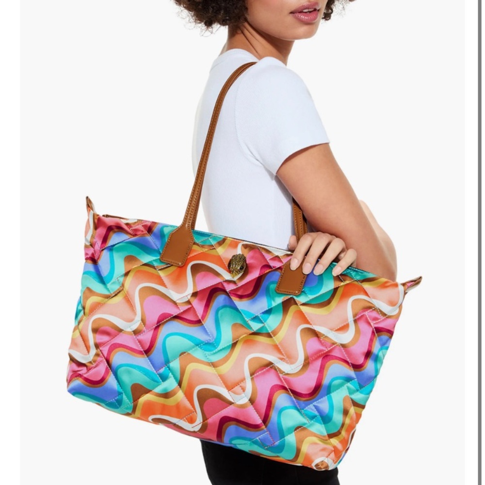 Kurt Geiger Multicolor Wave Print Tote with Tan Handles